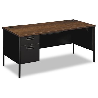 HON - Metro Classic Left Pedestal Workstation Desk - Columbian Walnut/Black