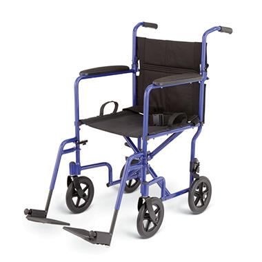 Deluxe Lightweight Aluminum Transport Wheelchair Blue  MDS808200ABE