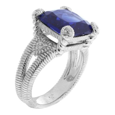 Judith Ripka Split Shank Lab-Created Blue Corundum Fontaine Ring in Sterling Silver