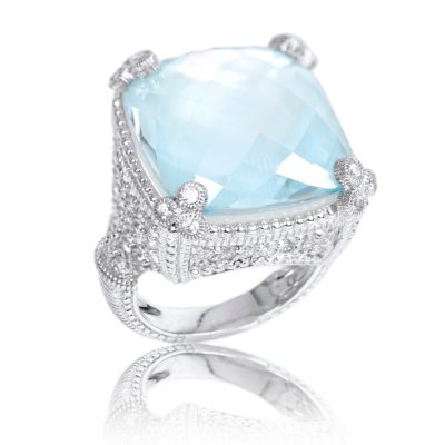Judith Ripka Large Sky Crystal Doublet Monaco Ring With White Sapphires