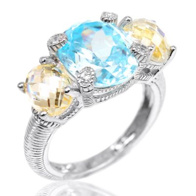 Judith Ripka 3-Stone Ring with Oval Center & Side Stones in Sterling Silver