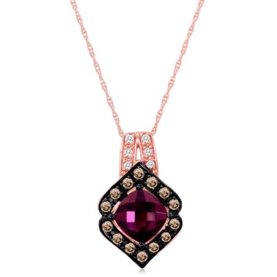 Roberto Ricci Cushion Cut Rhodolite and Brown and White Diamond Pendant in 14K Rose Gold