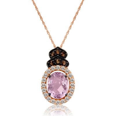 Roberto Ricci Amethyst, White Sapphire and Smokey Quartz Pendant in 14k Rose Gold