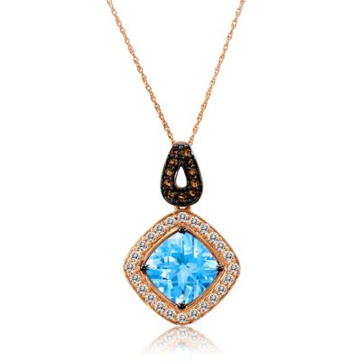 Roberto Ricci Blue Topaz, White Sapphire and Smokey Quartz Pendant in 14k Rose Gold 