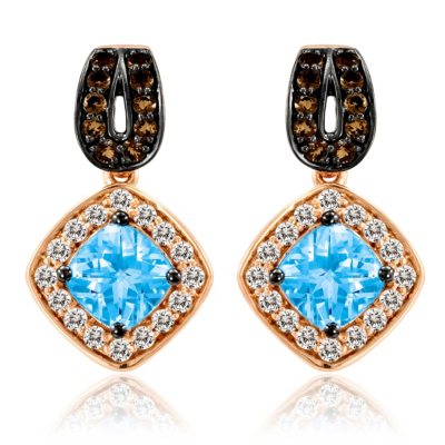 Roberto Ricci Blue Topaz, White Sapphire and Smokey Quartz Earrings in 14k Rose Gold 