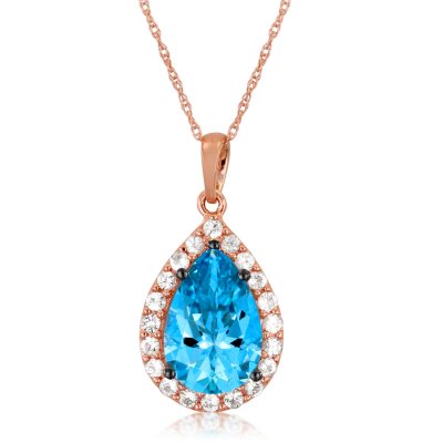 Roberto Ricci Pear-Shape Blue Topaz and White Sapphire Pendant in 14K Rose Gold