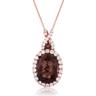 Roberto Ricci Smokey Quartz and White Topaz Pendant in 14K Rose Gold