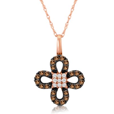 Roberto Ricci Natural Brown and White Diamond Clover Pendant in 14K Rose Gold