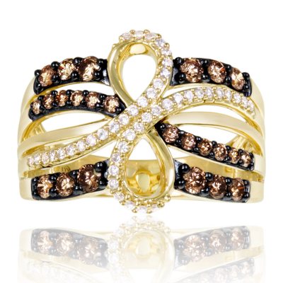 Roberto Ricci Brown and White Diamond Loop Ring in 14K Yellow Gold