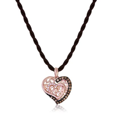Roberto Ricci Brown and White Diamond Heart Pendant in 14K Rose Gold (Brown & I, I1)