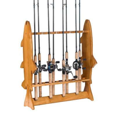 Floor Fishing Rod Rack with Oak Finish,16 capacity