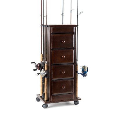 Narrow 4-drawer Fishing Gear Cabinet with Walnut Finish 