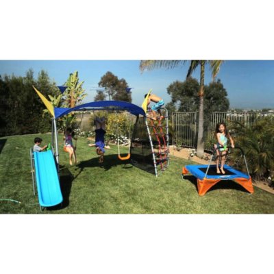 Ironkids Premier 550 Fitness Playground Metal Swing Set with UV Protective Sunshade and Refreshing Mist