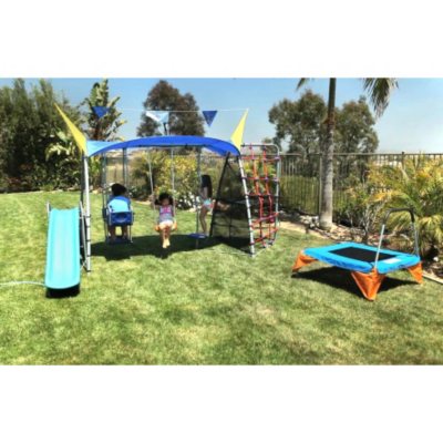 Ironkids Premier 650 Total Fitness Playground Metal Swing Set with UV Protective Sunshade and Refreshing Mist