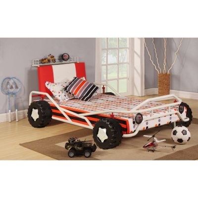 Fast Lane Car Twin Bed - White and Red