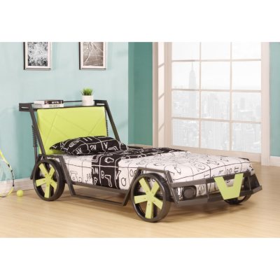 Fast Lane Car Twin Bed - Gunmetal and Green