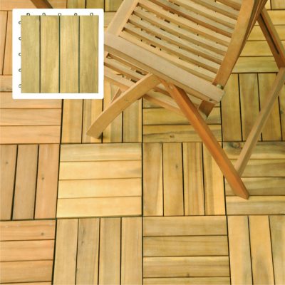 Interlocking Deck Tile - 4 Slat Style - Acacia