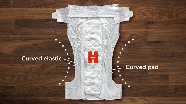 Huggies Little Movers are curved for outstanding leakage protection.