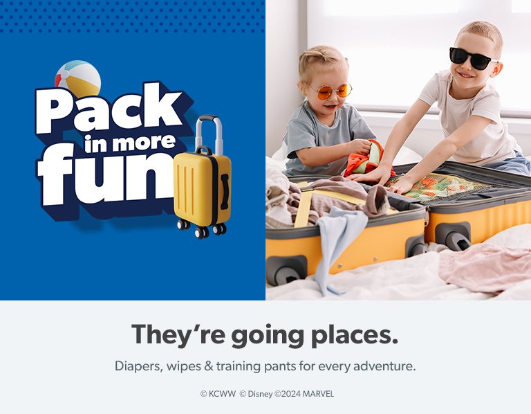 Pack in more fun with Huggies diapers, wipes and training pants for every adventure.
