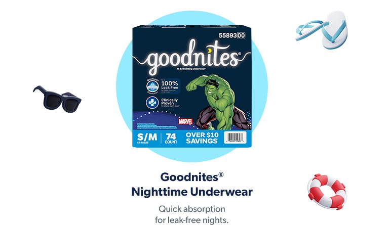 Goodnites Nighttime Underwear has quick absorption for leak-free nights.