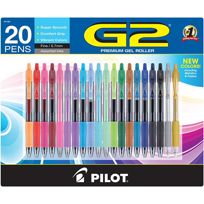 Pilot G2 Premium, Metallics and Pastel Retractable Gel Ink Rolling Ball Pens, Fine Point, Assorted Ink