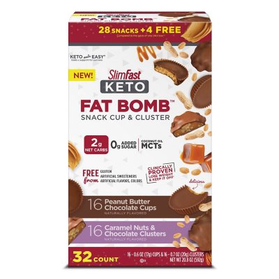 SlimFast Keto Fat Bomb, Peanut Butter Cup And Caramel Nut Clusters ...