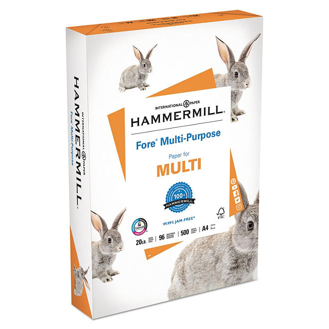 Hammermill - Fore Multipurpose Paper, 20lb, 96 Bright, (A4) 8-3/8 x 11-3/4" - Ream