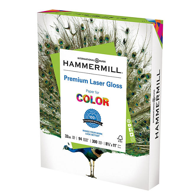 Hammermill - Color Laser Gloss Paper, 32lb, 94 Bright, 8-1/2 x 11" - 300 Sheets