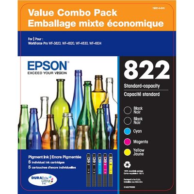 OEM Epson 822 Ink Cartridges (5 Pack) (Cyan  Magenta  Yellow  Black) Exp 01/2025