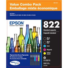 Epson T822 DURABrite Ultra Standard Capacity Ink Cartridge Value Club pack 2 Black, 1 Cyan/1 Magenta/1 Yellow