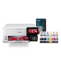 Epson EcoTank Photo ET-8500 Wireless Color All-in-One Supertank Printer, Copy/Print/Scan, Club Pack