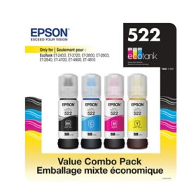 Epson T522 Black and Color Ink Bottles, Club Pack