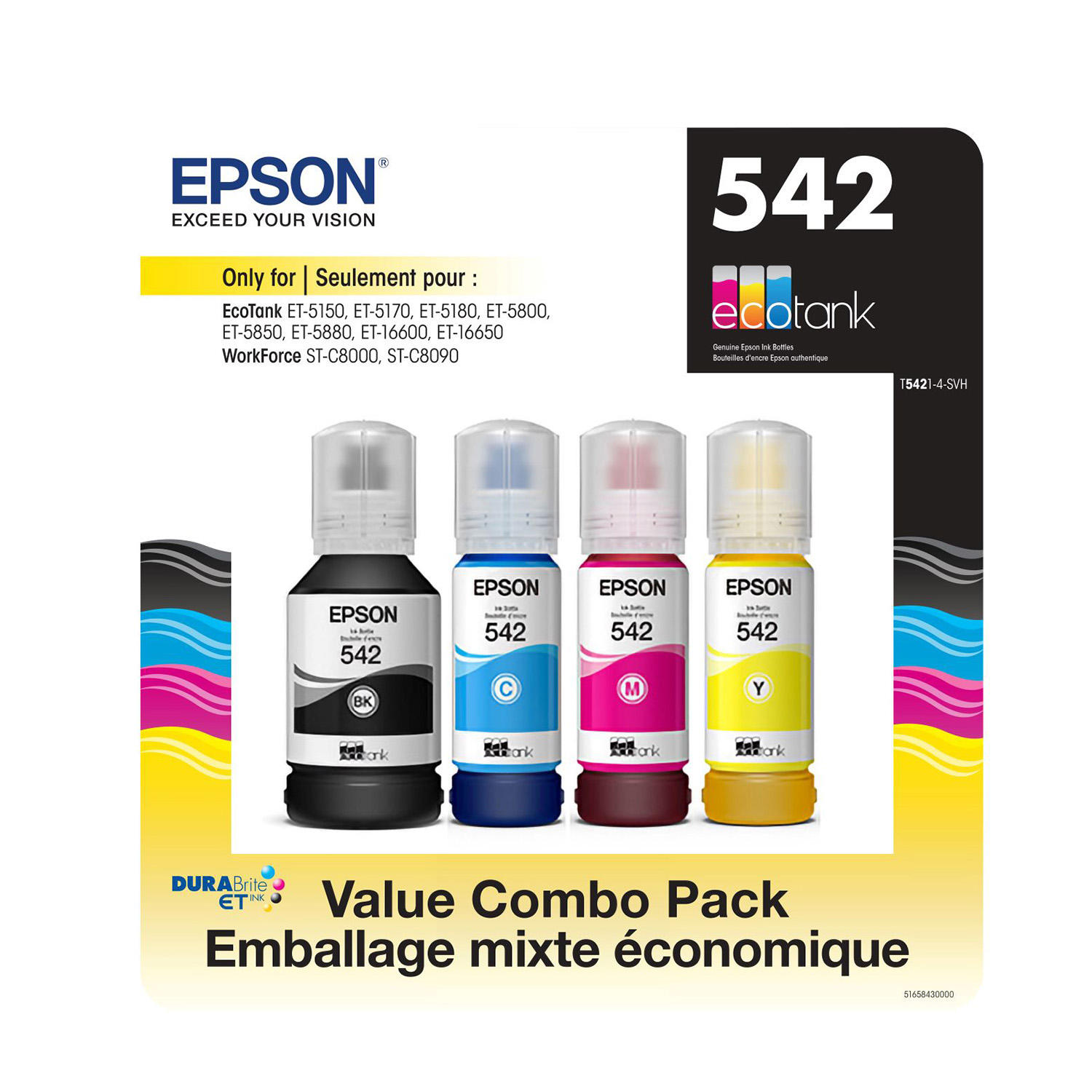Epson T542 Black And Color Ink Bottles, Club Pack