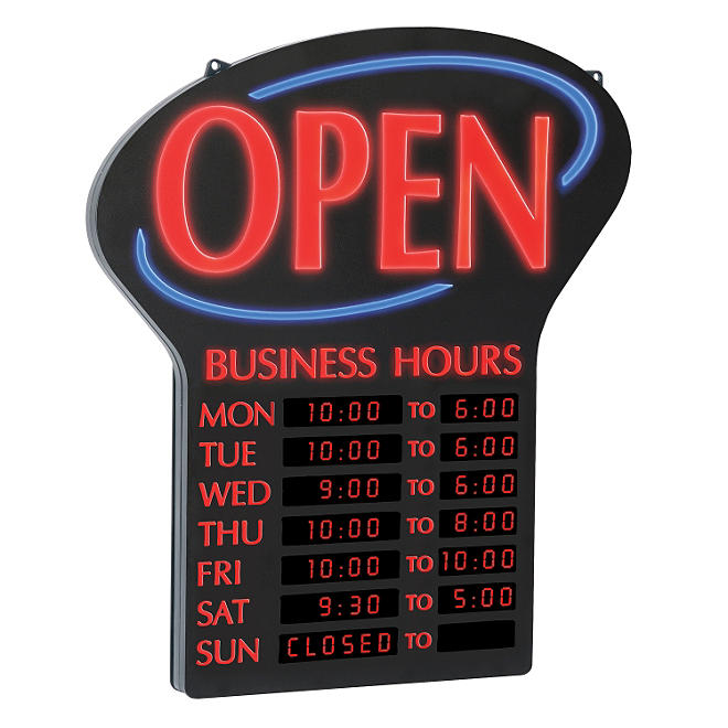 Newon LED Open Sign with Digital Business Hours, 20.4"