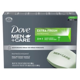 Dove Men+Care Body and Face Bar Soap, Extra Fresh, 3.75 oz., 14 ct.