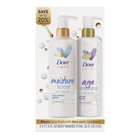 Dove Body Love Moisture Boost & Age Embrace Body Wash Cleanser (17.5 fl. oz., 2 pk.)