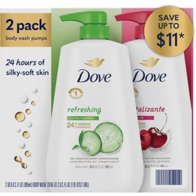 Dove Refreshing Body Wash, Cucumber Green Tea and Cherry Chia Milk, 30.6 oz., 2 pk.