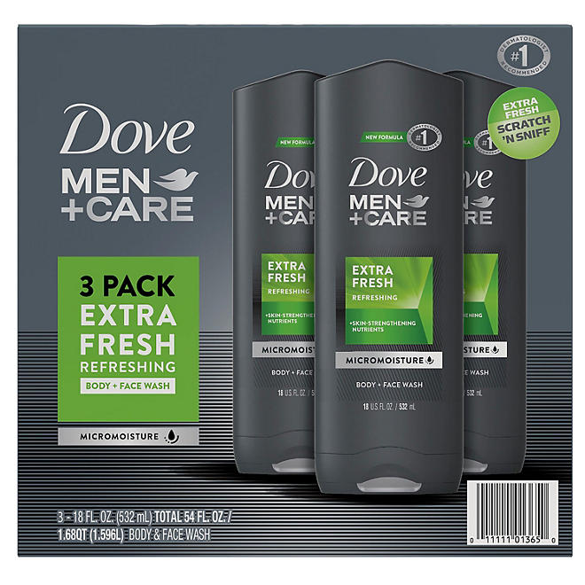 Dove Men + Care Body and Face Wash, Extra Fresh (18 fl. oz., 3 pk.)