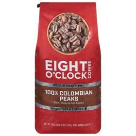 Eight O'Clock Medium Roast Whole Bean Coffee, 100% Colombian Peaks 38 oz.