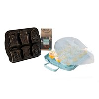 Nordic Ware Fall Bundle: Tombstone Cakelet Pan, Reversible Cake Keeper, Vanilla Bean Bundt Mix