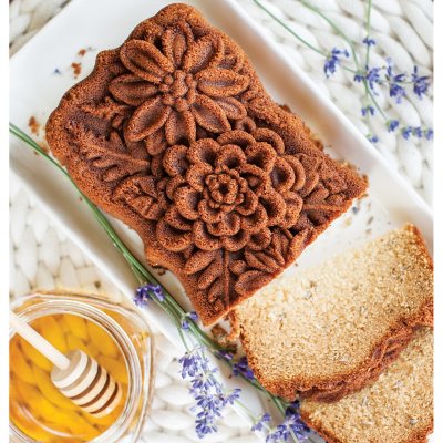 Nordic Ware Toffee Wildflower Loaf Pan with Loaf Keeper