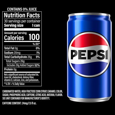 Pepsi Soda, Mini Cans, 7.5 Ounce (Pack of 10)