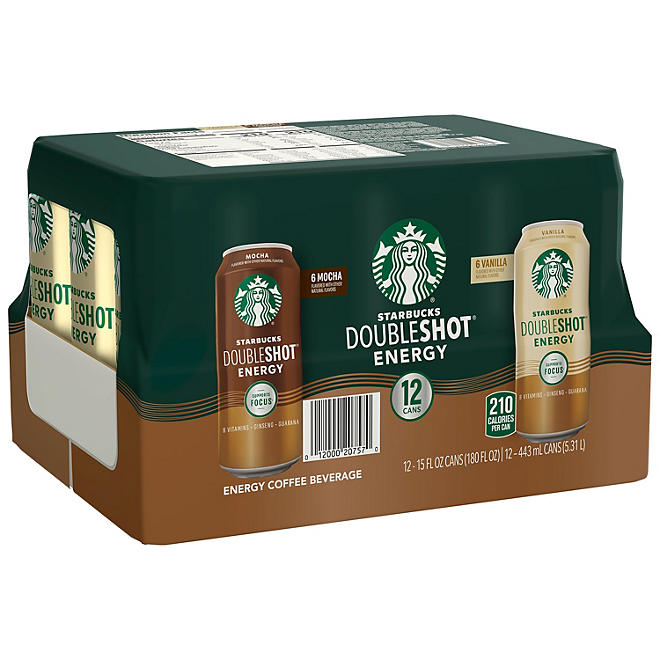 Starbucks Doubleshot Energy, Mocha and Vanilla Variety Pack 15 oz., 12 pk.