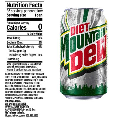 Diet Mountain Dew 12 Fl Oz 36 Pk Sam S Club