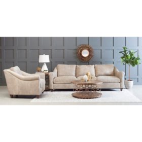 Klaussner Ilyssa Top Grain Leather Extra Long Sofa And Chair