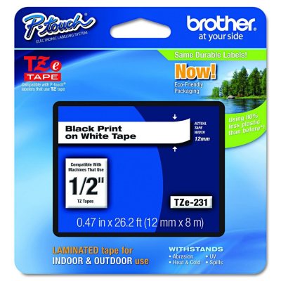 Brother TZE231 Black Print on White Laminated Tape for P-touch Label Maker