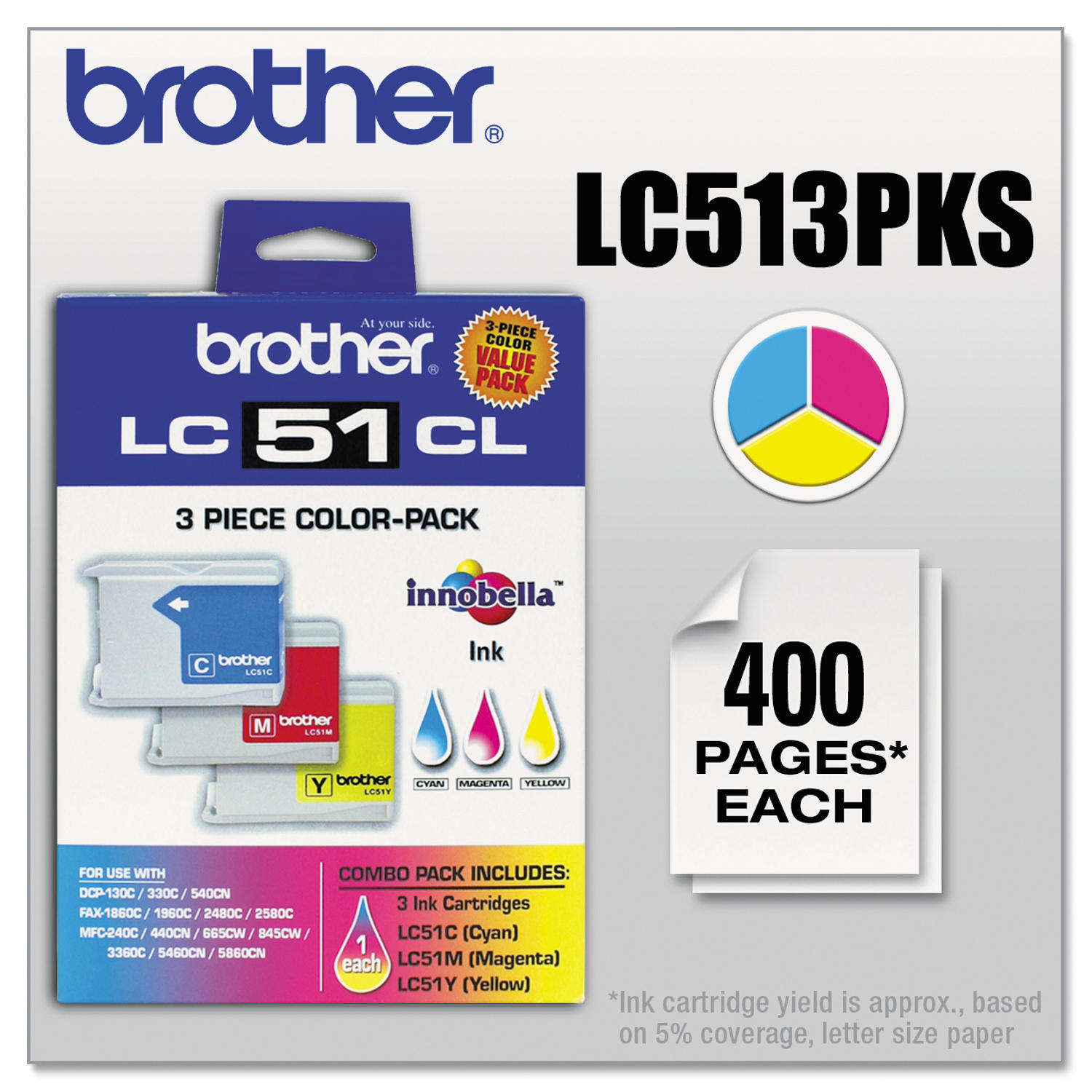 Brother LC513PKS Ink - 400 Page-Yield, 3/Pack - Tri-Color