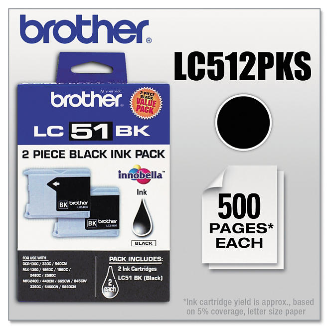 Brother LC512PKS Innobella Ink, Black (500 Page-Yield, 2 pk.)