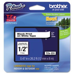 Brother P-Touch TZe231 Label Tape, 1/2", Black on White