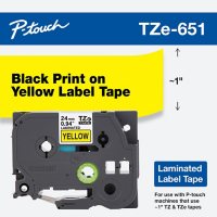 Brother P-Touch TZe651 Label Tape, 1", Black on Yellow